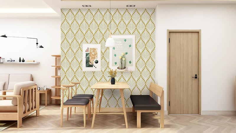 myforHD Öntapadós Tapéta Arany Legyező Mintával - Modern PVC Bútorfólia 44 cm x 600 cm - Vízálló Vinyl Dekorációs Film Fiókokhoz, Polcokhoz
