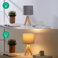 EDISHINE Fa Állólámpa Szett - Szürke Lenvászon Ernyővel, E27 Foglalattal, Hálószobába, Nappaliba 3