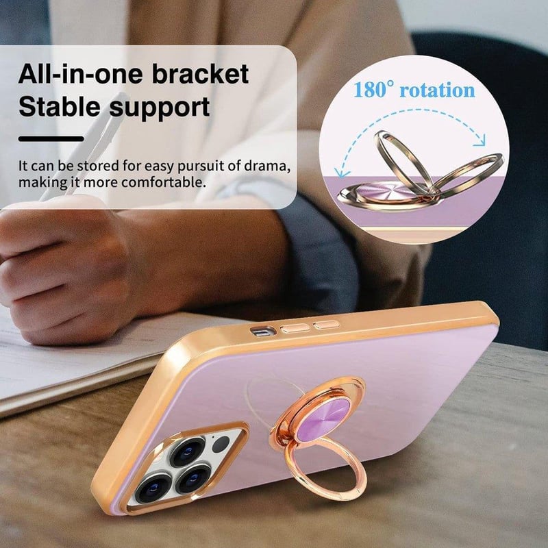 iPhone 13 Pro Rosegold-Lila Mágneses Gyűrűs Matt Szilikon Védőtok