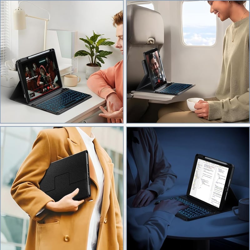 Tumeiguan Leesés-biztos Billentyűzetes Tok iPad 9/8/7 (10.2"), Air 3 és Pro 10.5" Készülékekhez - Forgatható, Levehető, Megnövelt Billentyűk