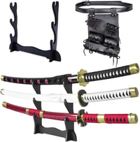 57 SPECIAL REPLICAS Roronoa Zoro Anime Katana Szett - One Piece Cosplay Bambusz Kard 105 cm, 3 db Katana Állvánnyal, Biztonságos Dekoráció 1