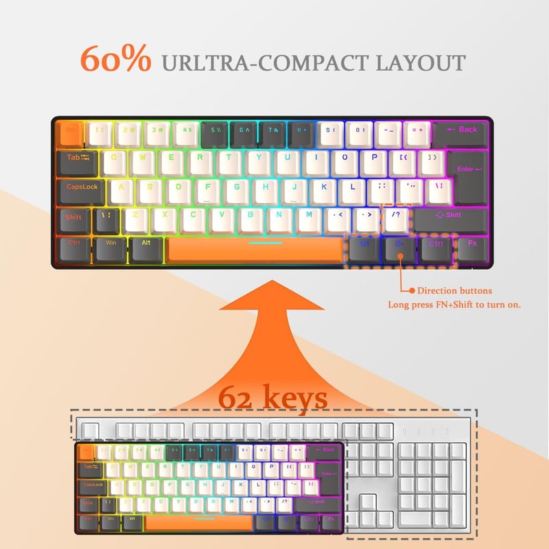 ZIYOU LANG T60 Kompakt Mechanikus Gamer Billentyűzet - RGB, Barna Kapcsolók, UK QWERTY, Tejszín