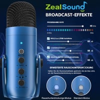 ZealSound K66 Kék USB Kondenzátor Mikrofon PC-hez és Telefonhoz - Streaming, Podcast, Gaming 3