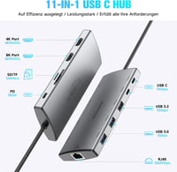 RSHTECH 11 az 1-ben MacBook Dokkoló - 8K/4K HDMI, USB 3.2/3.0, 100W PD, SD/TF, Gigabit Ethernet - Két Monitoros USB-C Hub Windows/Linux/Mac  2