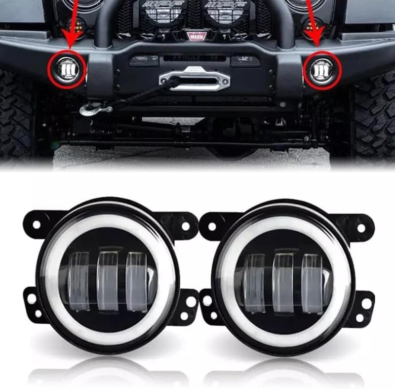 Skuntuguang 30W LED ködlámpa Jeep Wranglerhez, 10,2 cm-es, fekete, halo gyűrűs