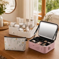 Set za organizaciju šminke: 1x kozmetička torbica + 1x organizator s pregradama + 1x torbica s LED ogledalom 1