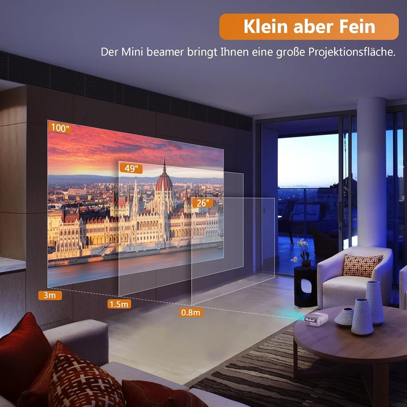 XIWBSY 10000 Lumen Mini Projektor Full HD Támogatással - Hordozható WiFi Bluetooth Házimozi, TV/Xbox/Laptop/Okostelefon Kompatibilis, 180" V