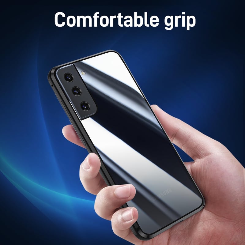 Samsung Galaxy S21 5G mágneses tok - 360°-os védelem, edzett üveg, alumínium keret (fekete)