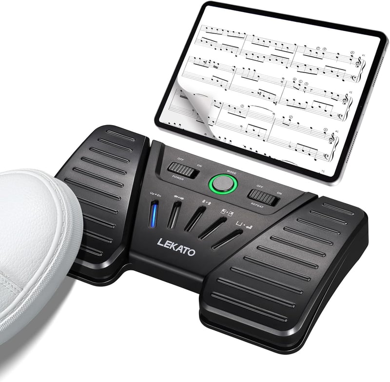 LEKATO Bluetooth Lapozó Pedál - Vezeték Nélküli Lapozó Okostelefonhoz, Tablethez, Számítógéphez - 5 Üzemmód, 60 Órás Üzemidő, Újratölthető