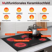Karinear 77 cm-es Beépíthető Üvegkerámia Főzőlap 5 Zónával, 8400W, Érintőgombos, Időzítővel, Gyerekzárral, Túlmelegedés Elleni Védelemmel 2