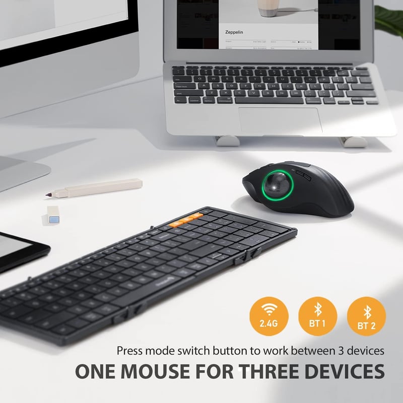 ProtoArc EM01 ergonomikus RGB trackball egér, vezeték nélküli, állítható DPI, újratölthető