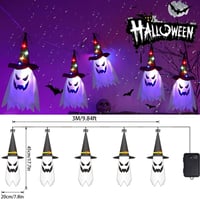 Sunshine smile Halloween Kültéri Dekoráció - 5db Világító Függő Szellem Szett - Boszorkánykalap és Szellemdíszek Kertbe, Fára, Partira - Újr 2
