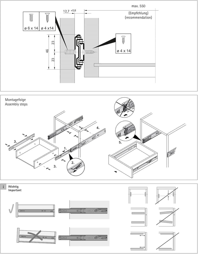 HAFELE 450mm-es görgős fiókcsúszó, teljes kihúzású, önbehúzó, csillapított