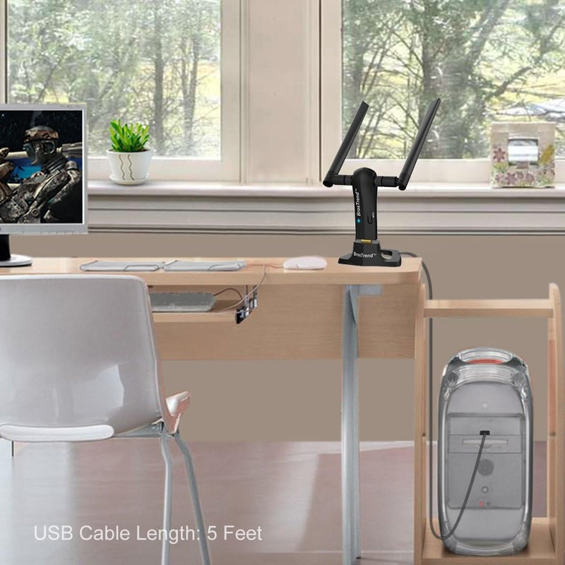 BrosTrend 1200Mbps WiFi adapter PC-hez, dupla sávos USB antenna Windows 11/10 kompatibilis