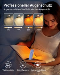 DEWENWILS Olvasólámpa Csipesszel - USB Tölthető, Borostyán Fény, Kék Fény Szűrő, 4 Fokozatú Fényerő, Állítható Szögű Könyvlámpa Gyerekeknek 2