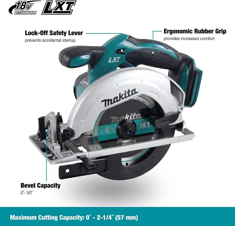 Makita DSS611Z 18V Akkumulátoros Körfűrész, LXT Sorozat, 3700 RPM, 165mm Fűrészlap, Kék/Ezüst, Csak Géptest