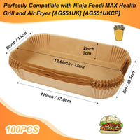 BYKITCHEN Sütőpapír Ninja Foodi MAX Grillhez és Airfryerhez - 100db Tapadásmentes Légkeveréses Sütőlap AG551EU Modellhez, 27,8×15cm 2