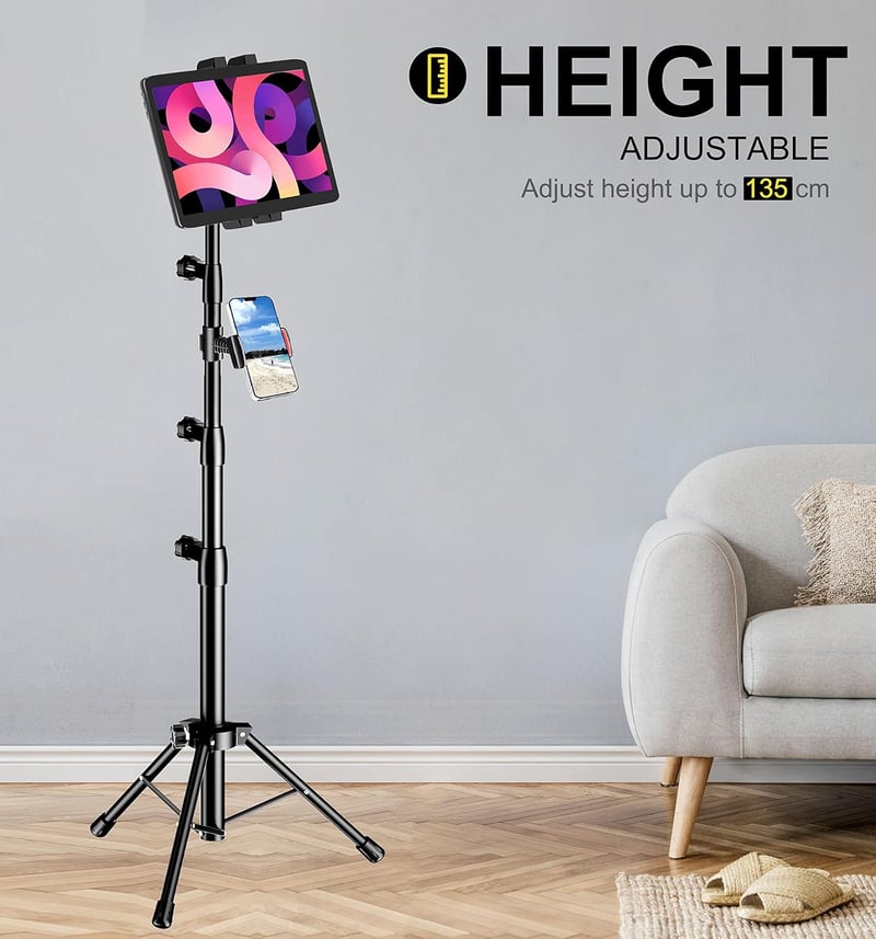iPad és tablet állvány, állítható magasságú, 2 tartóval, 4.7-13" készülékekhez