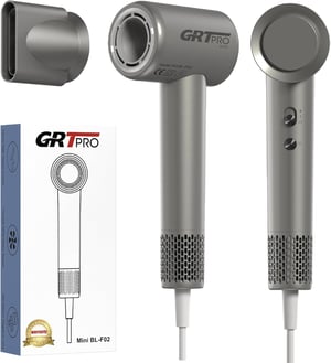 Uscător de păr GRT PRO Mini BL-F02 - 2200W, Ușor, 330g, Ionic, 110.000 RPM, 4 Trepte de temperatură, 2 Viteze, Duza magnetică 360°, Gri