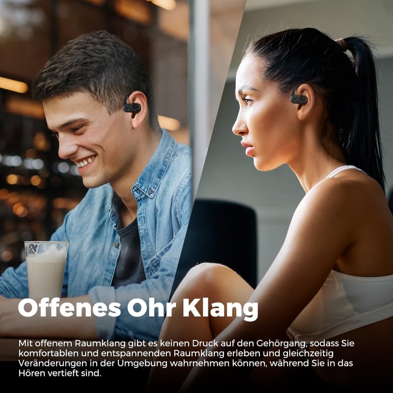 SoundPEATS Breezy Nyitott Fülű Bluetooth Fejhallgató 90° Állítható Füllel, 12mm Dupla Hangszóró, 40 Órás Üzemidő, AI Zajszűrés
