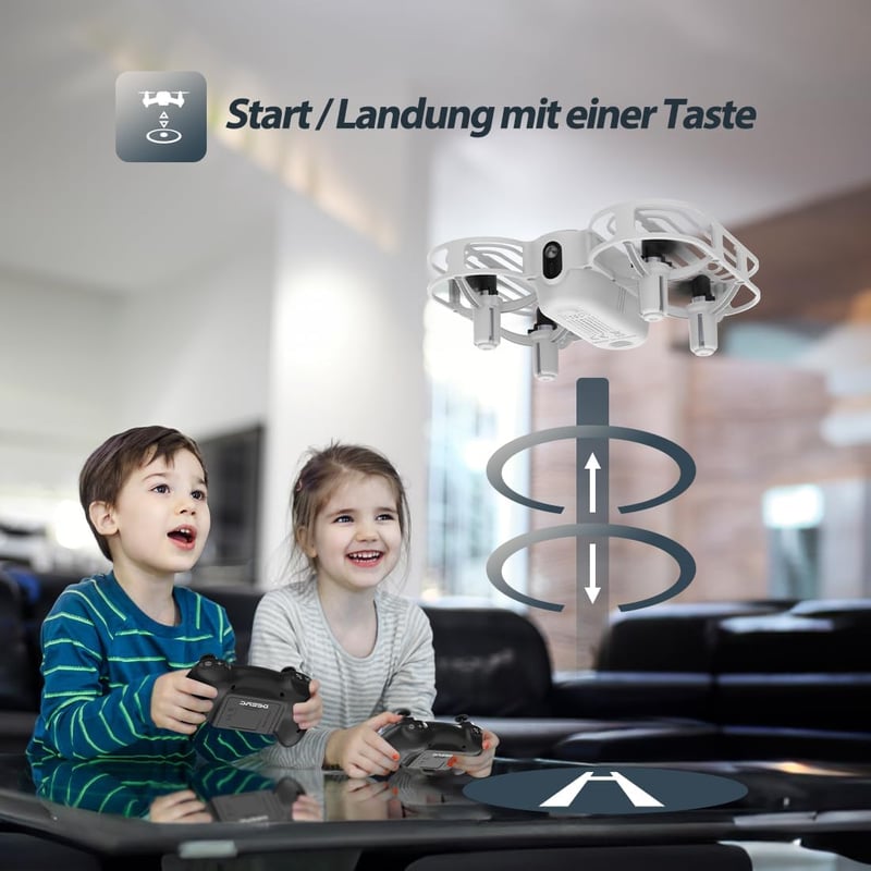 DEERC D11 Mini Drón Gyerekeknek, 2 Akkumulátorral, Dobással Indítható, Propellervédelemmel, 3D Flip, Magasságtartás, 3 Sebességfokozat, RC Q