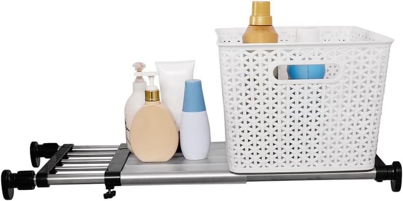 ARIIKON Állítható Szekrénypolc 50-80 cm - Fúrás Nélküli Bővíthető Tárolórendszer Konyhába, Fürdőbe, Hálóba, Fekete, 25 cm Széles