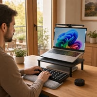 Set birou ergonomic: filtru intimitate + lampă monitor + suport monitor + suport încheietură 1