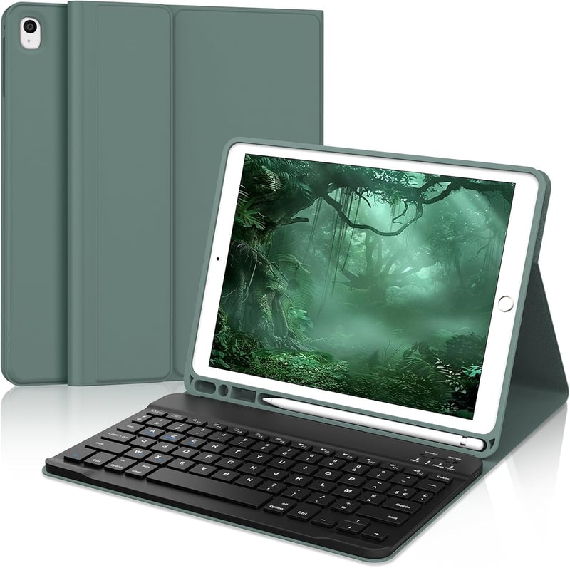 FARYODI iPad 10.2 Védőtok Bluetooth Billentyűzettel - 7/8/9. Generációs iPad, iPad Pro 10.5, Air 3 Kompatibilis, Sötétzöld