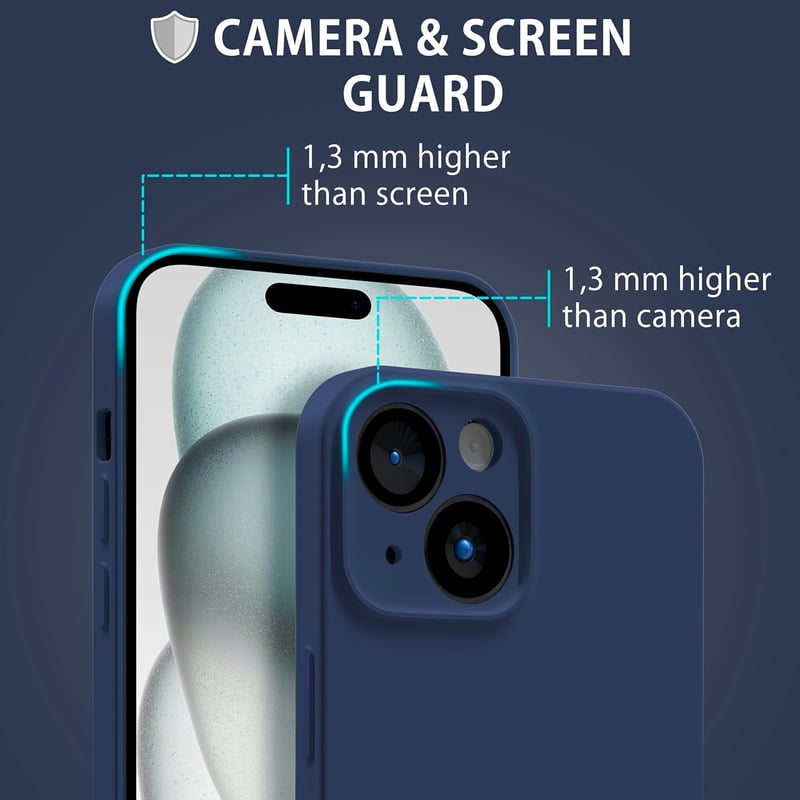 Apple iPhone 15 Kétréteges Szilikontok Kameravédelemmel - MyGadget Sötétkék Védőtok