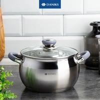 Daniks Rozsdamentes Acél Lábas 2,9L Üvegfedővel - Indukciós Főzőlappal Kompatibilis Edény Szilikon Fogantyúkkal, Mosogatógépben Mosható 8