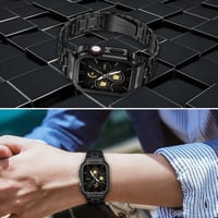HASLFM Apple Watch 45mm Szíj - Rozsdamentes Acél Fém Pánt Védőtokkal, Kompatibilis iWatch Series 9/8/7 Órákkal, Férfi, Fekete 4