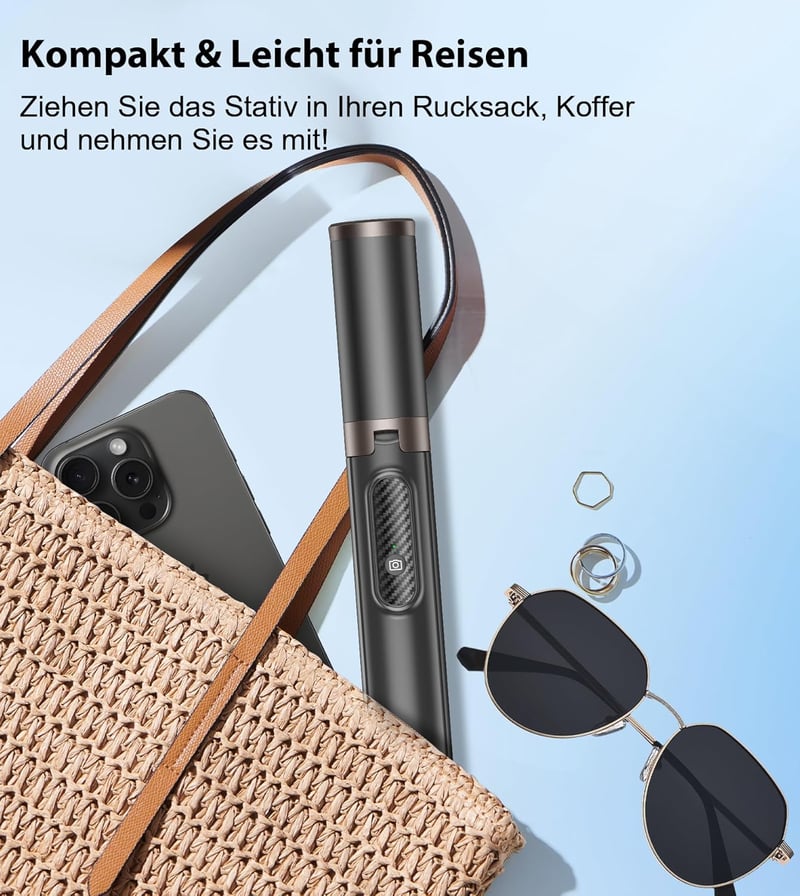 TONEOF 153cm-es Forgatható Szelfibot Állvánnyal, Távirányítóval - iPhone, Android Kompatibilis