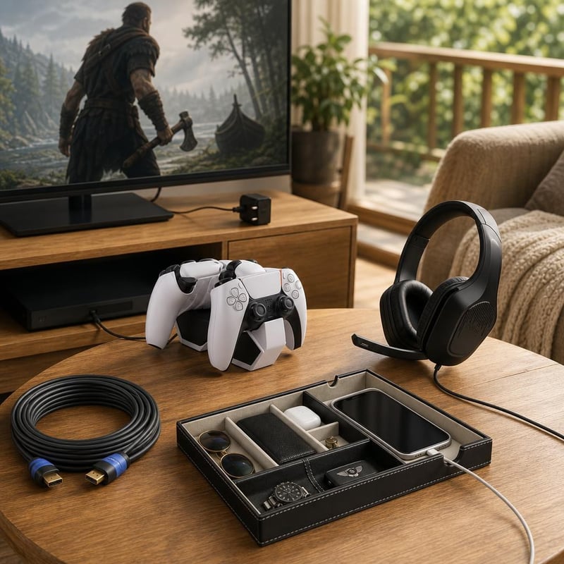 Gamer set za organizaciju: 1x adapter + 1x PS5 punjač + 1x 10m HDMI kabel + 1x ladica + 1x slušalice