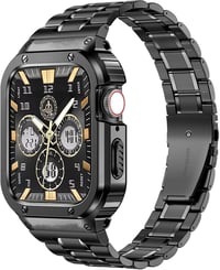 Apple Watch 44mm fém szíj és védőtok szett - MioHHR ütésálló, fekete acél, 6/5/4/SE sorozathoz 1