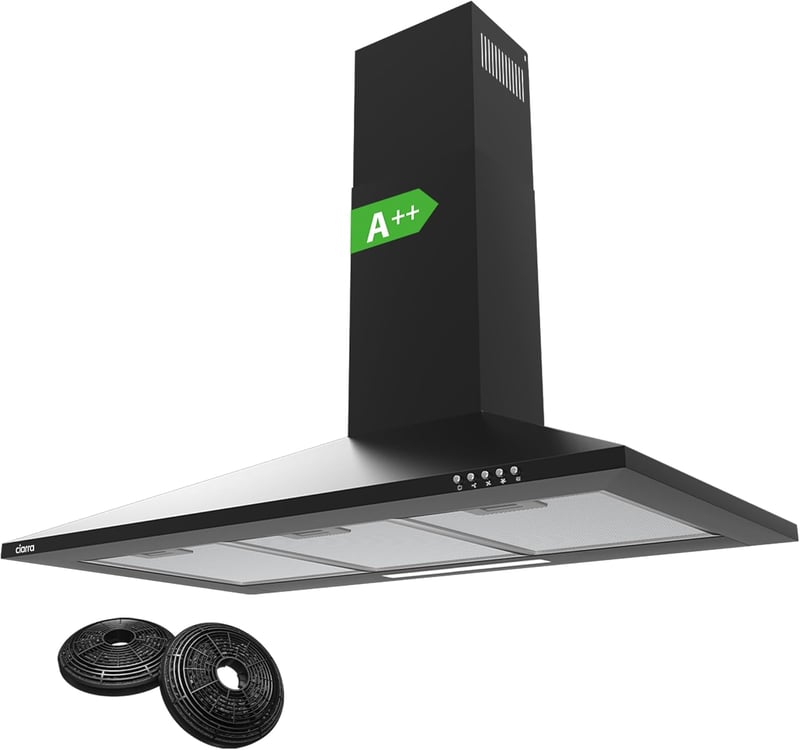 CIARRA 90 cm-es A++ energiaosztályú LED-es páraelszívó, szénszűrővel, fekete