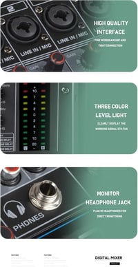 Weymic E-Series 8 csatornás professzionális keverőpult DJ-knek, stúdiófelvételhez, karaokéhoz - USB, XLR, 48V fantomtáp, Bluetooth 7