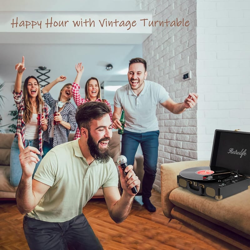 Retrolife 3 sebességes Bluetooth lemezjátszó RCA kimenettel és beépített hangszóróval