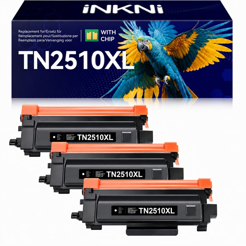 Toner compatibil INKNI TN2510XL pentru imprimante Brother HL-L2400DW, MFC-L2800DW, MFC-L2835DW, DCP-L2620DW, Negru, 3 bucăți, cu cip, produs aftermarket