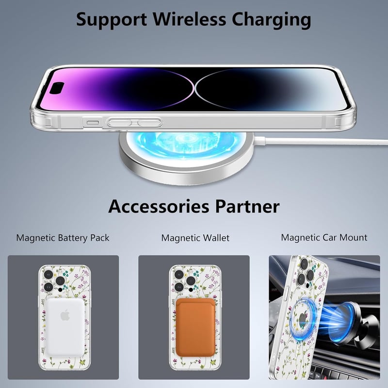 Raleavo iPhone 14 Pro virágmintás mágneses tok MagSafe kompatibilis