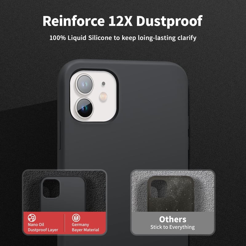 iPhone 11 prémium szilikon tok, fekete - AUKASE ütésálló védőtok kameraperemmel
