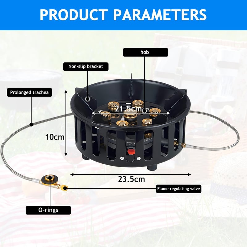 Erős 16800W-os Szélálló Kemping Gázfőző Piezo Gyújtással és Adapterrel