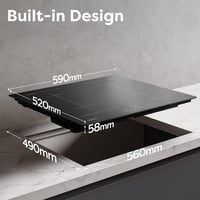 CIARRA CBBIH4BF 7200W Beépített indukciós főzőlap, 4 zóna, Boost funkcióval és 1 Flex zónával, Érintésvezérlés, kerámia üveg, 9 teljesítményszint, gyermekbiztonsági zár, fekete 7
