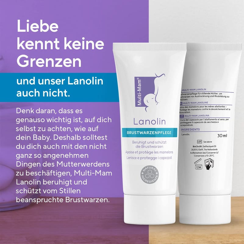 Multi-Mam Lanolin Bimbóápoló Krém - 100% Természetes Védelem Száraz és Berepedezett Mellbimbókra - Íz- és Illatmentes - 30 ml