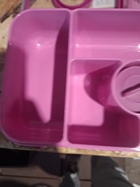 Amathley Bento Box uzsonnás doboz gyerekeknek 1300 ml, 5 rekeszes, szószos tartállyal, lila — törött egy helyen (állapot: lásd a 2. képet) 3