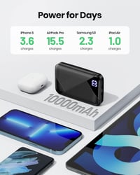 EAFU 10000mAh Hordozható Gyorstöltő Powerbank, 3A USB-C Külső Akkumulátor iPhone 15-14-13-12-11, Samsung Galaxy S22-S21, Google Pixel, LG Te 6