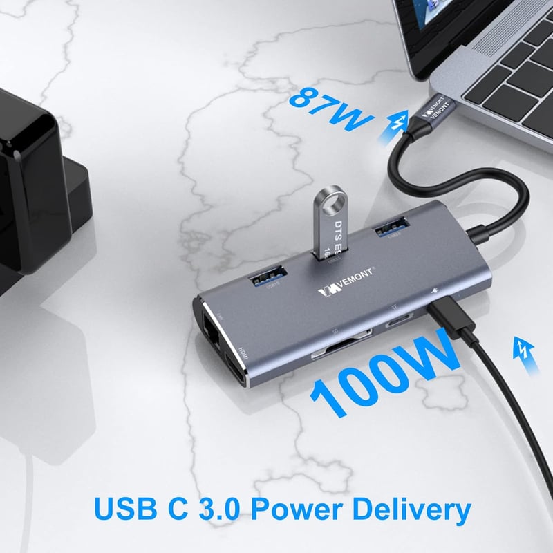 VEMONT 8 az 1-ben USB-C Hub 4K HDMI-vel és Gigabit Ethernet-tel MacBookhoz
