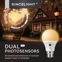 SINCELIGHT LED izzó dupla alkonyérzékelővel, kültéri lámpákhoz, B22, 4000K, 2db 5