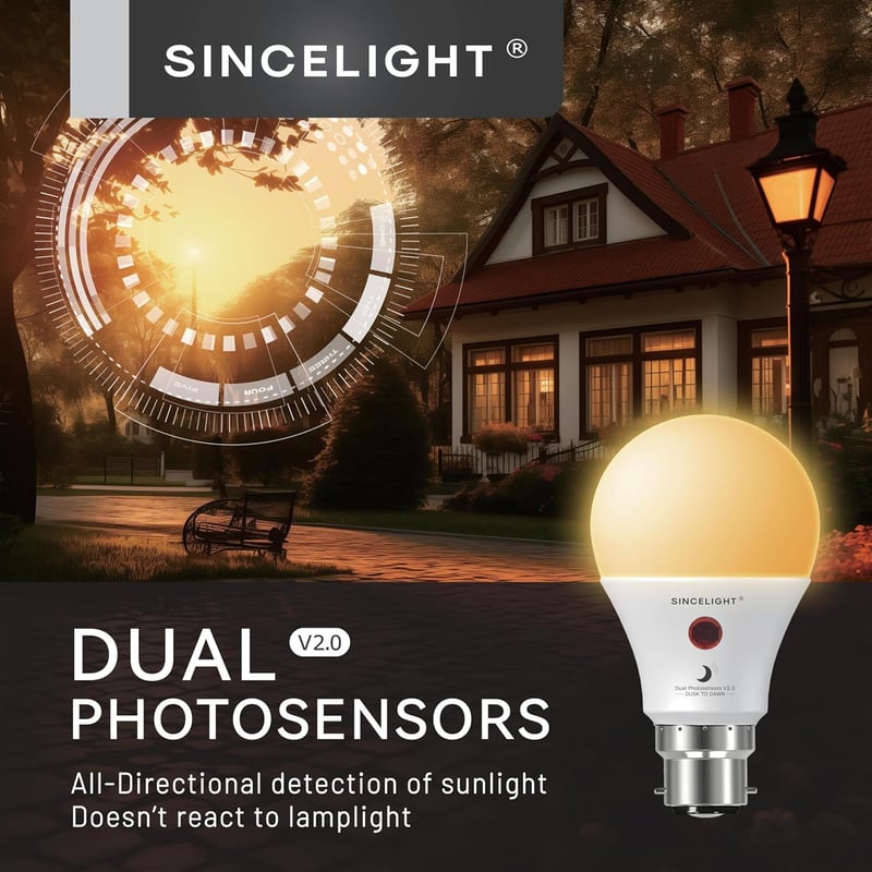 SINCELIGHT LED izzó dupla alkonyérzékelővel, kültéri lámpákhoz, B22, 4000K, 2db