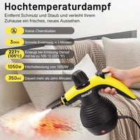AKPIAN Kézi Gőztisztító 1050W - Hordozható Többfunkciós Gőzölő 10 Tartozékkal, Biztonsági Zárral, Zsír és Szennyeződés Eltávolításához, 350m 2
