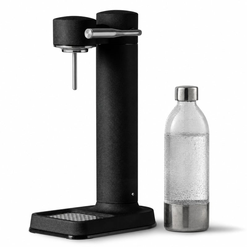 Aparat de carbonatare Aarke Carbonator 3, oțel inoxidabil negru, cu sticlă PET de 800 ml fără BPA, utilizat ușor (stare: vezi a doua imagine)